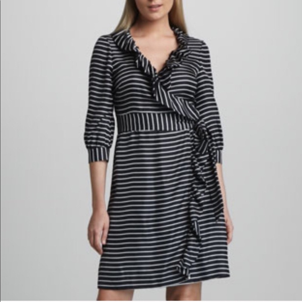 Kate Spade ♠️ Navy/white stripe silk wrap dress